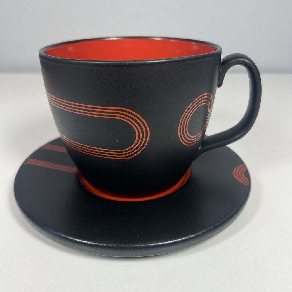 IKEA Record Coffee Cup Saucer Black & Red 7" Retro Album Graphic Pop Art